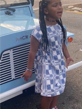 Burberry Girls' Light Blue and White Plaid Cotton Dress. New with tags.